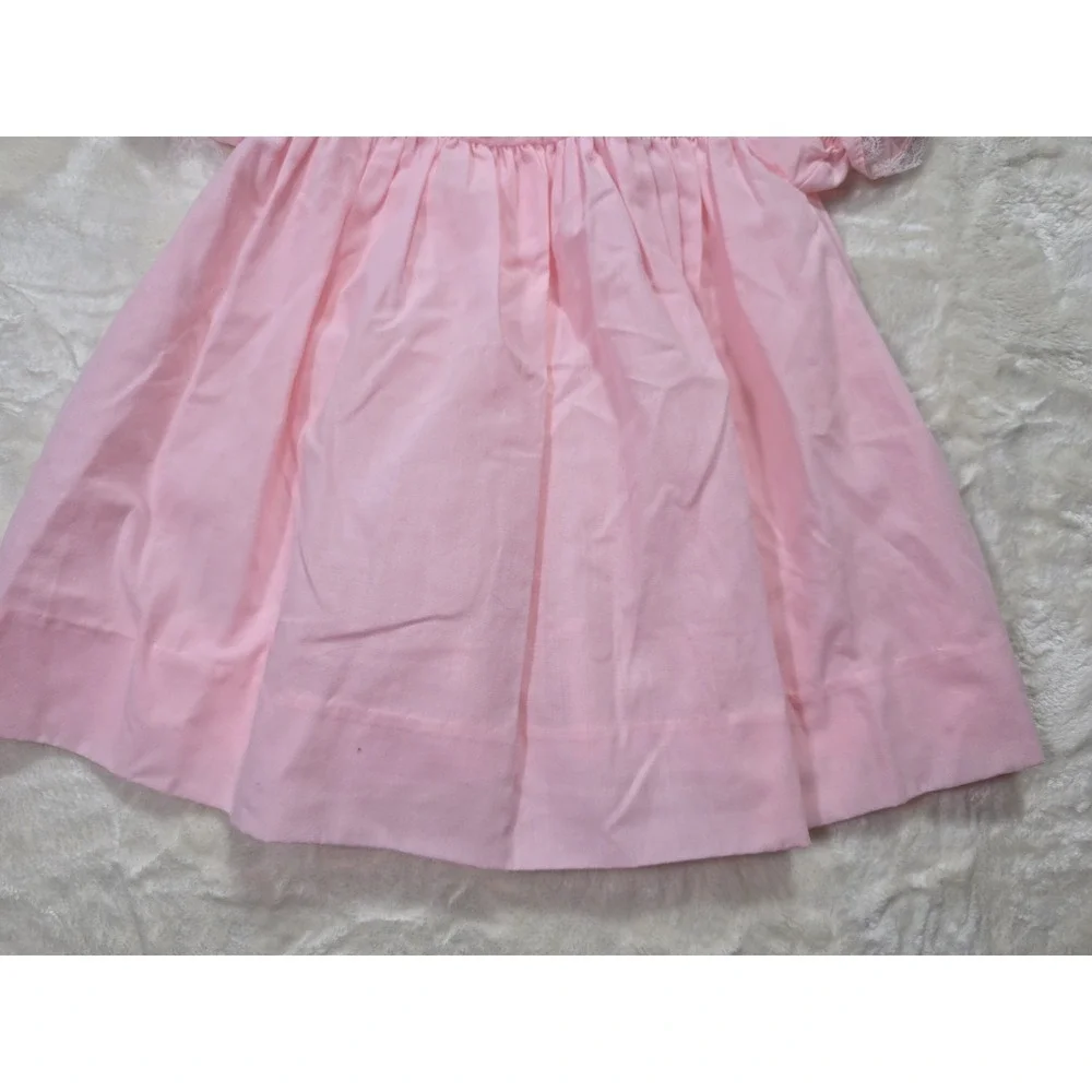 Vintage MyFair Pink Baby Dress Lace Collar Puff Sleeve 18 Months